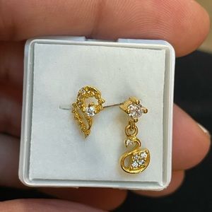 Three Indian gold nose rings studs with gems and dangle NEW!!!!!